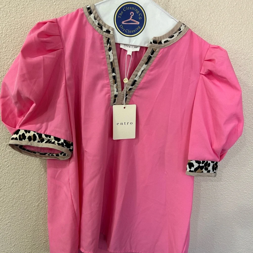 Entro Pink Blouse with Animal Print Detail - Picture 1 of 4
